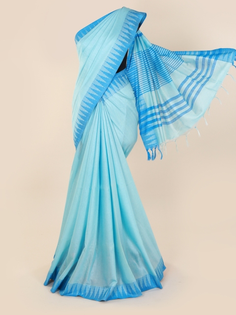 

Pothys Turquoise Blue Solid Linen Blend Saree