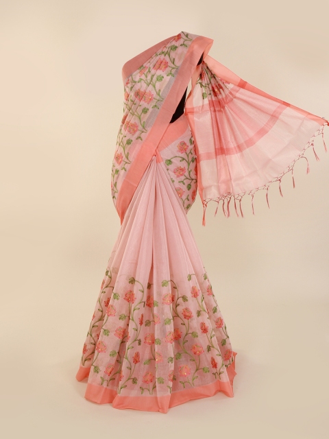 

Pothys Peach-Coloured Embroidered Tissue Saree