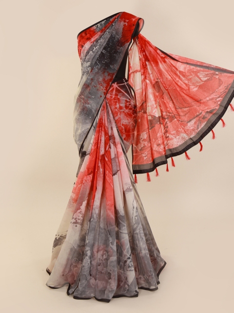 

Pothys Grey & Red Cotton Blend Dyed Saree
