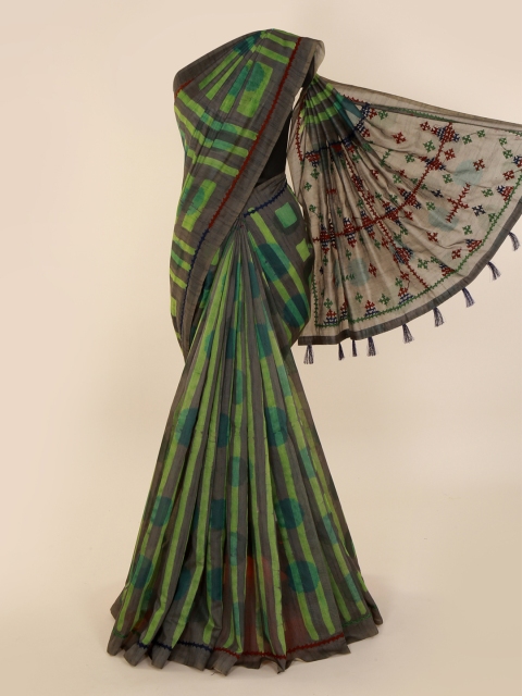 

Pothys Olive Green & Brown Cotton Blend Printed Saree