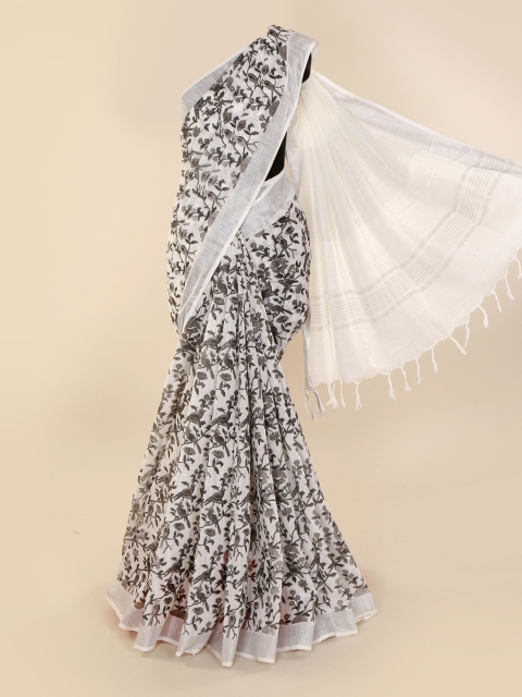 

Pothys White & Black Linen Blend Printed Saree