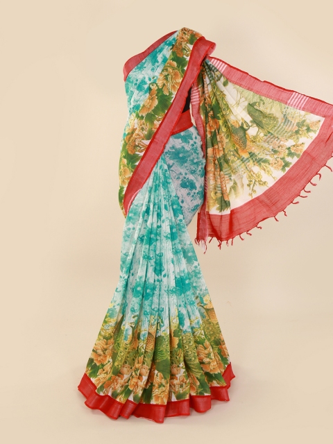 

Pothys Blue Printed Linen Blend Saree