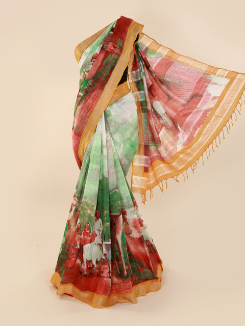 

Pothys Multicoloured Printed Saree with Zari Border, Multi