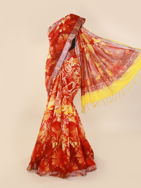 

Pothys Red Printed Linen Blend Saree