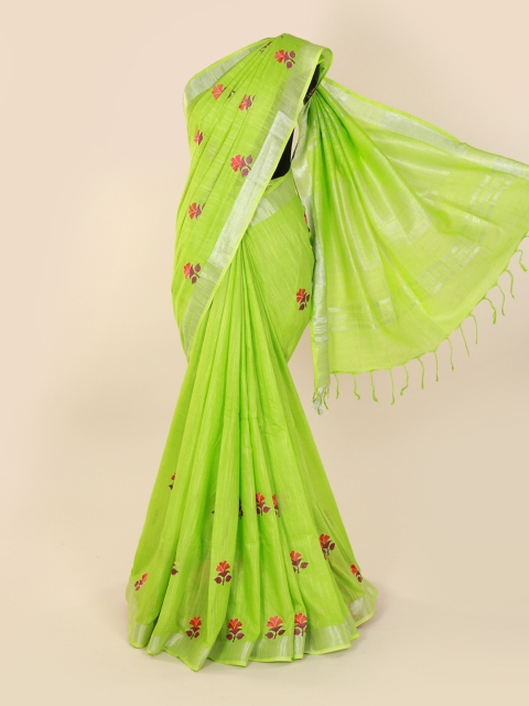 

Pothys Green Embroidered Linen Blend Saree