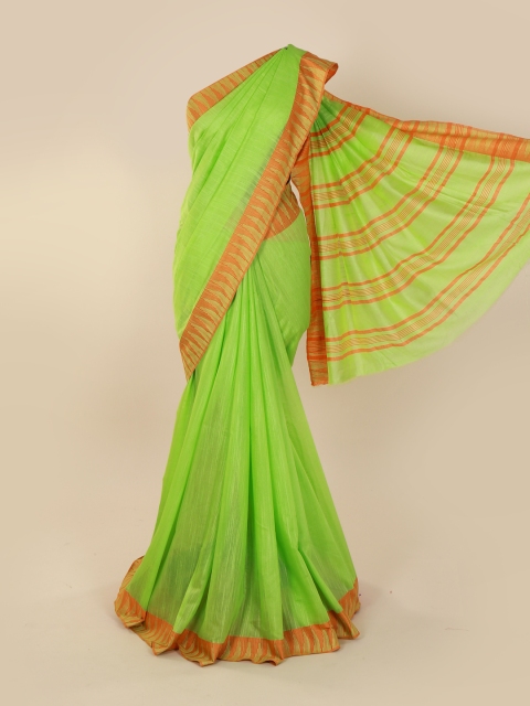 

Pothys Green Solid Linen Blend Saree