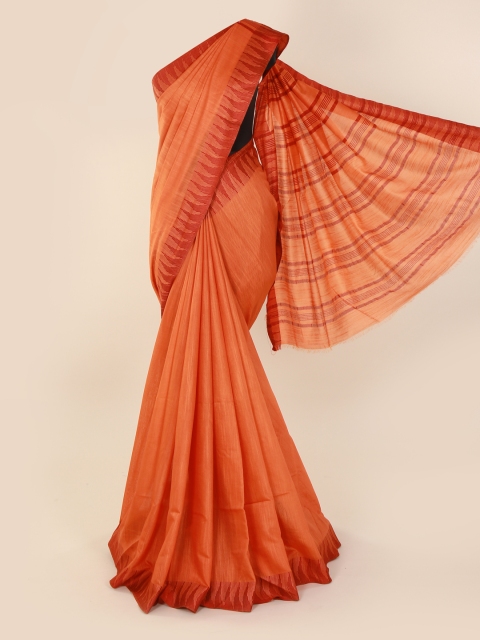 

Pothys Orange Striped Linen Blend Saree