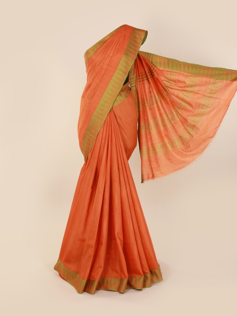 

Pothys Orange Solid Linen Blend Saree