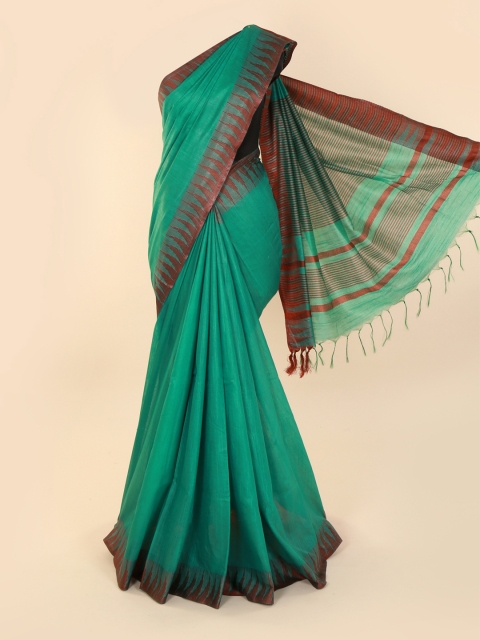 

Pothys Green & Brown Linen Blend Striped Saree