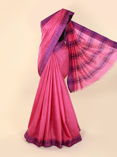 

Pothys Pink Solid Linen Blend Saree