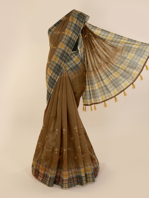 

Pothys Brown & Yellow Cotton Blend Woven Design Saree