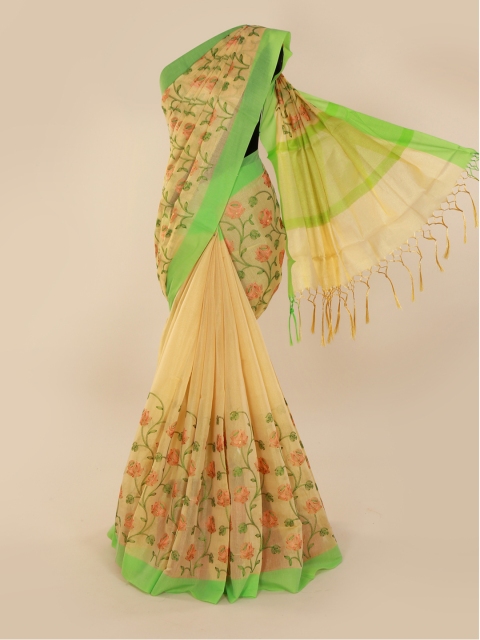 

Pothys Beige & Green Tissue Woven Design Saree
