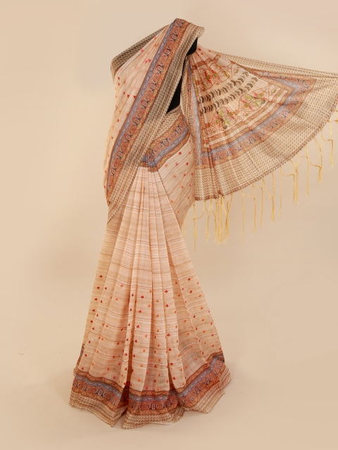 

Pothys Cream-Coloured Printed Cotton Blend Saree