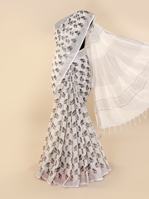 

Pothys White Printed Linen Blend Saree