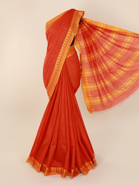 

Pothys Orange Solid Linen Blend Saree