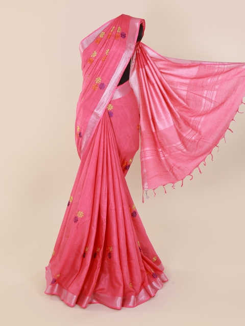 

Pothys Pink Woven Design Linen Blend Saree