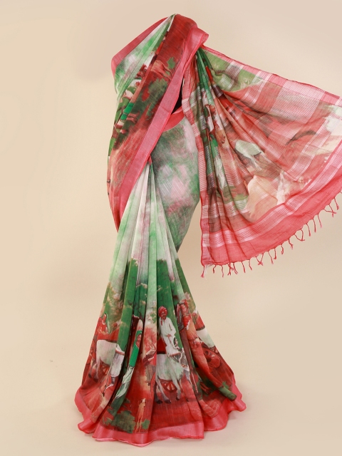 

Pothys Red & Green Linen Blend Printed Saree