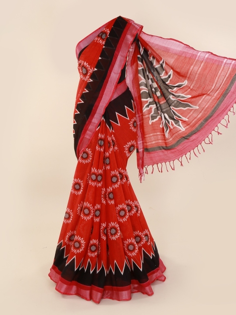 

Pothys Red & Black Linen Blend Printed Saree