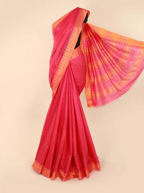 

Pothys Pink Solid Linen Blend Saree