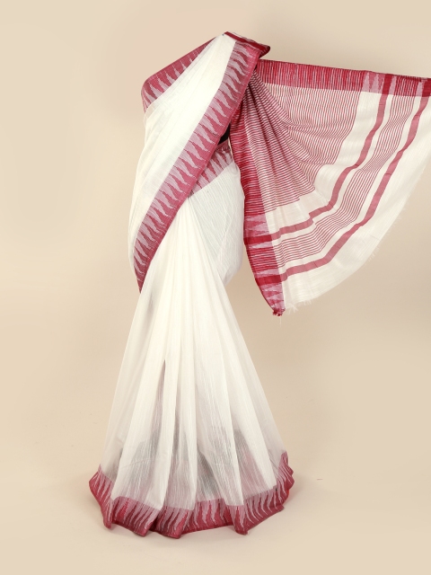 

Pothys White Solid Linen Blend Saree