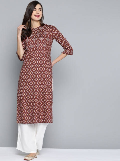 

HERE&NOW Women Maroon & White Printed Kurta with Palazzos