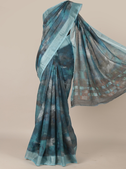 

Pothys Blue & Grey Linen Blend Printed Saree