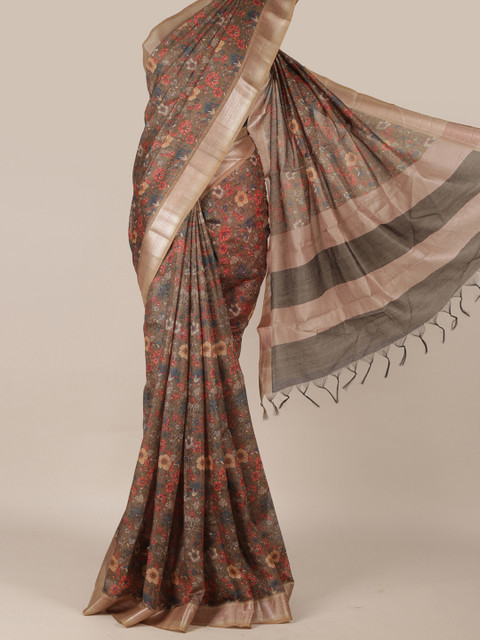 

Pothys Green & Orange Jute Silk Printed Saree