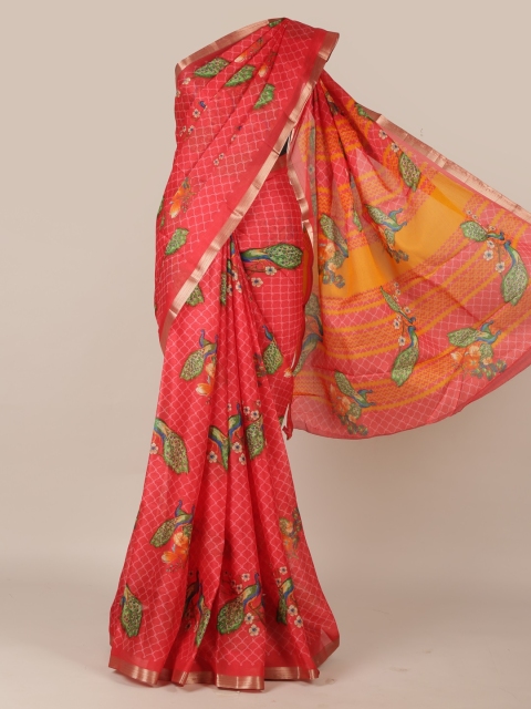 

Pothys Pink Printed Jute Silk Saree