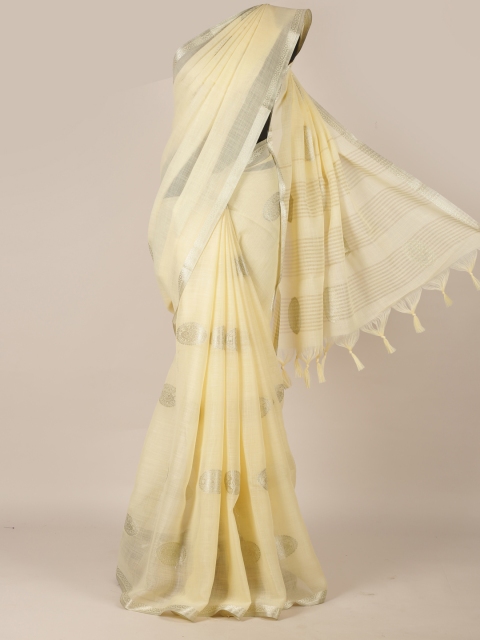 

Pothys Yellow Printed Linen Blend Saree