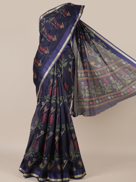 

Pothys Navy Blue Solid Jute Silk Saree