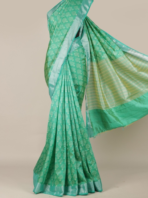 

Pothys Green Printed Jute Silk Saree