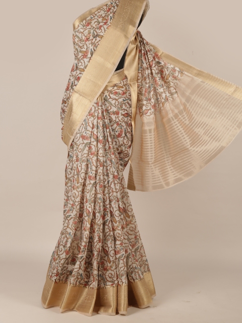 

Pothys Cream-Coloured Printed Jute Silk Saree