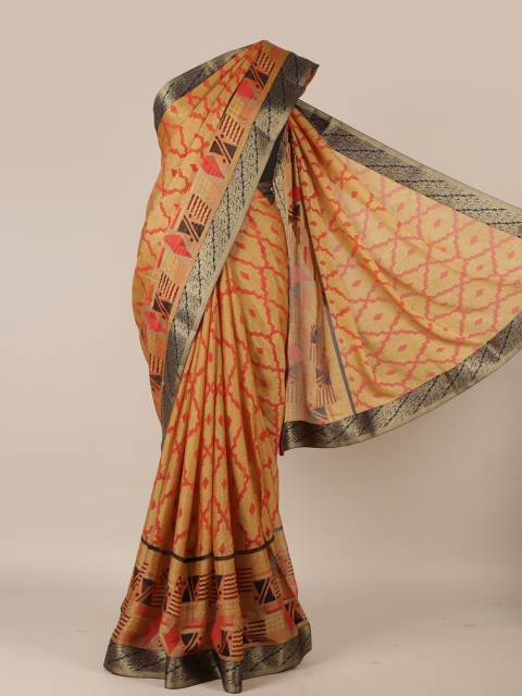 

Pothys Brown Printed Poly Georgette Saree