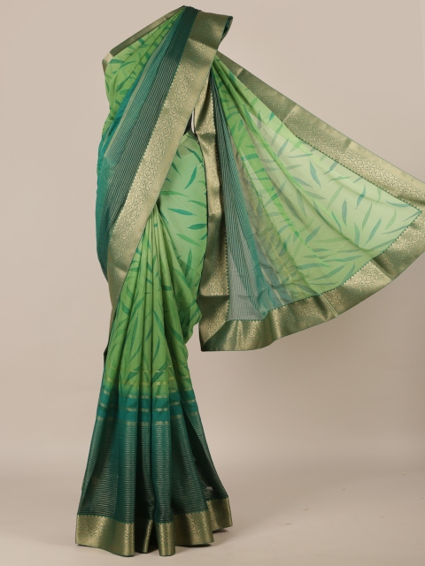 

Pothys Green & Gold-Toned Poly Georgette Printed Saree