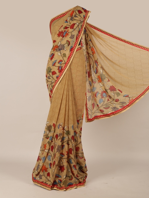 

Pothys Brown & Red Poly Georgette Printed Saree