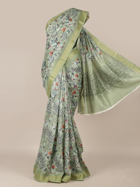 

Pothys Green & Navy Blue Jute Silk Printed Saree