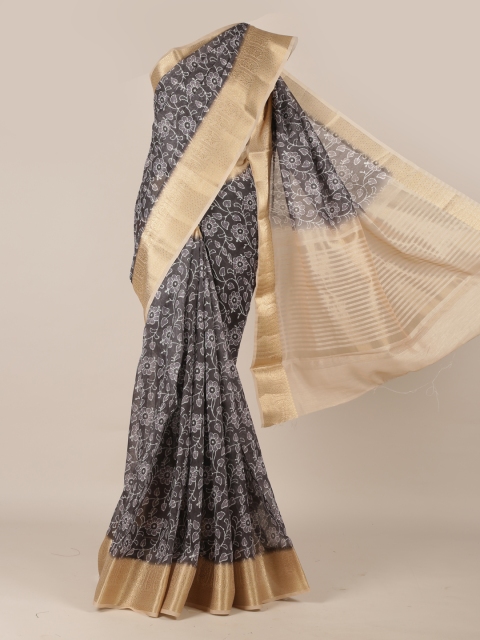 

Pothys Grey Printed Jute Silk Saree