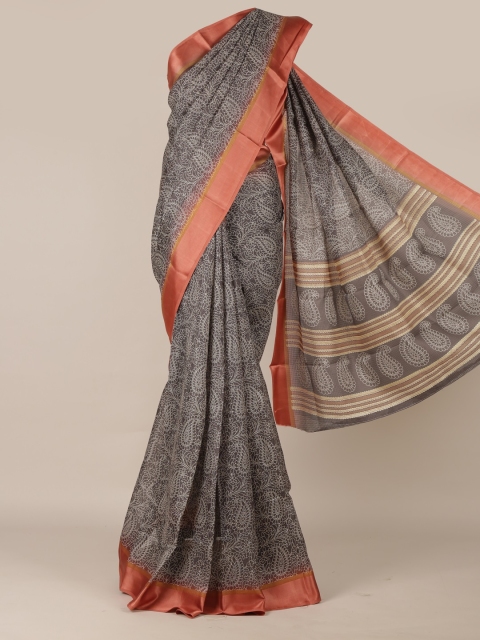 

Pothys Grey Printed Jute Silk Saree