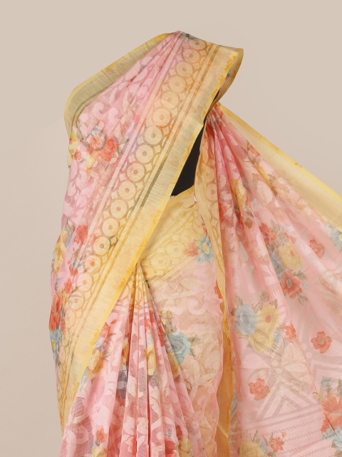 

Pothys Pink Printed Jute Silk Saree