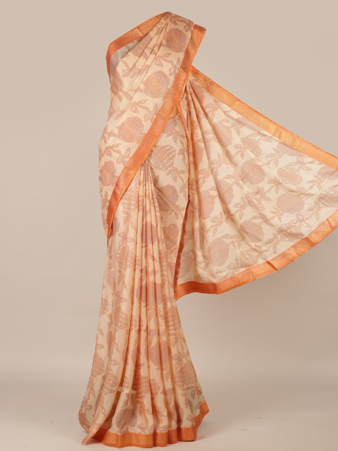 

Pothys Peach-Coloured Printed Poly Georgette Saree