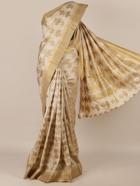 

Pothys Cream-Coloured & Gold-Toned Jute Silk Woven Design Saree