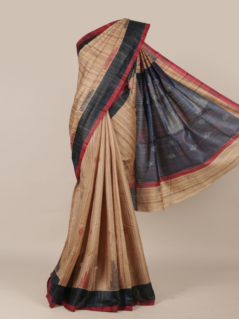 

Pothys Brown Striped Jute Silk Saree