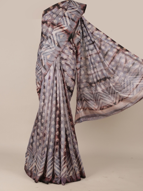 

Pothys Grey Printed Jute Silk Saree