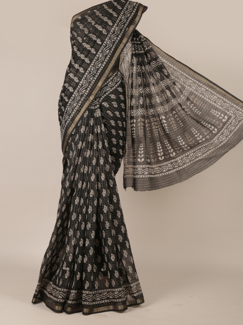 

Pothys Black Printed Jute Silk Saree