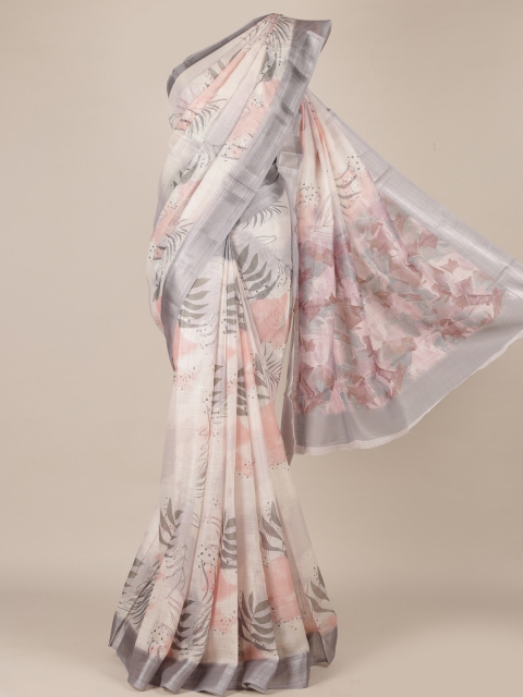 

Pothys Grey & Pink Linen Blend Printed Saree