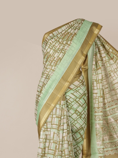 

Pothys Brown & Green Jute Silk Printed Saree