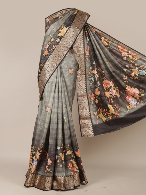 

Pothys Grey & Orange Jute Silk Printed Saree