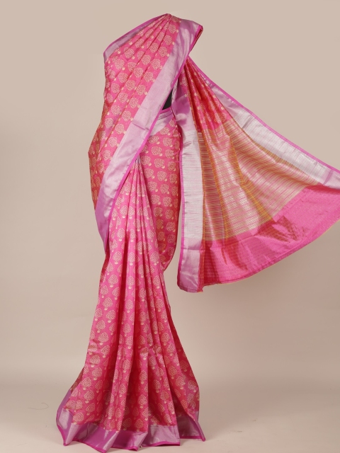 

Pothys Pink Printed Jute Silk Saree