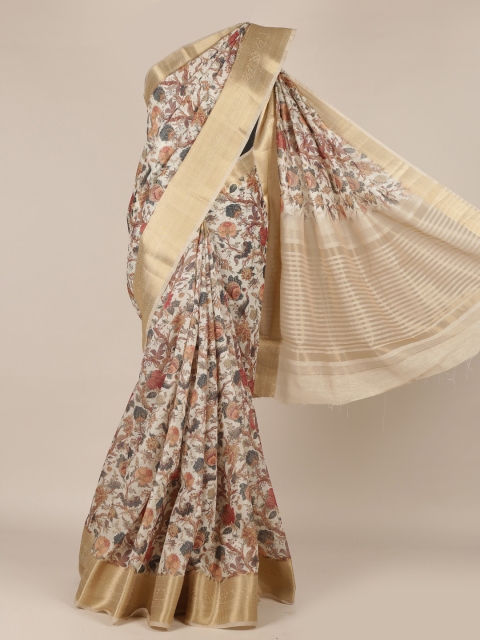 

Pothys Off-White Printed Jute Silk Saree