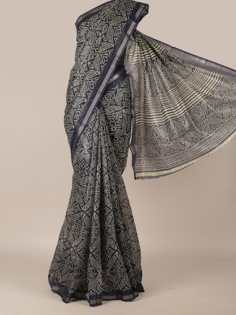 

Pothys Navy Blue Printed Jute Silk Saree